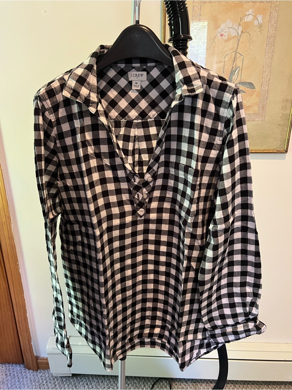 J. Crew Black and White Gingham Button-Front Shirt